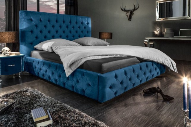 Lit 160 x 200 cm design baroque coloris bleu foncé