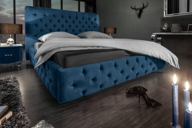 Lit 160 x 200 cm design baroque coloris bleu foncé
