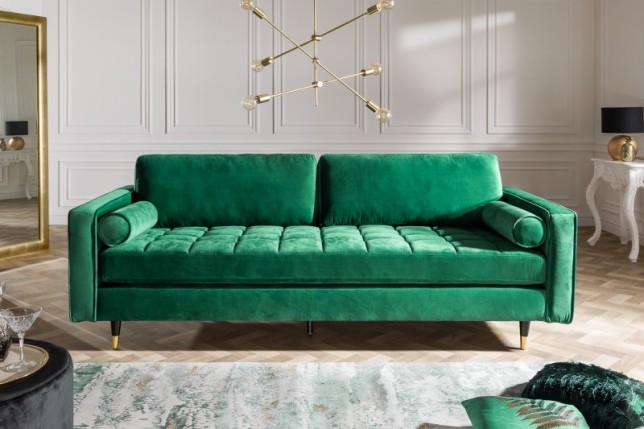 Canapé 225cm en velours coloris vert émeraude