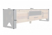 Meuble TV de 200cm en bois massif de style industriel coloris bois et noir