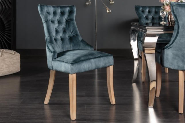 Chaise de table à manger en velours coloris pétrole
