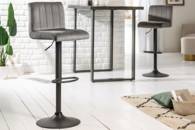 Tabouret de bar en velours coloris gris