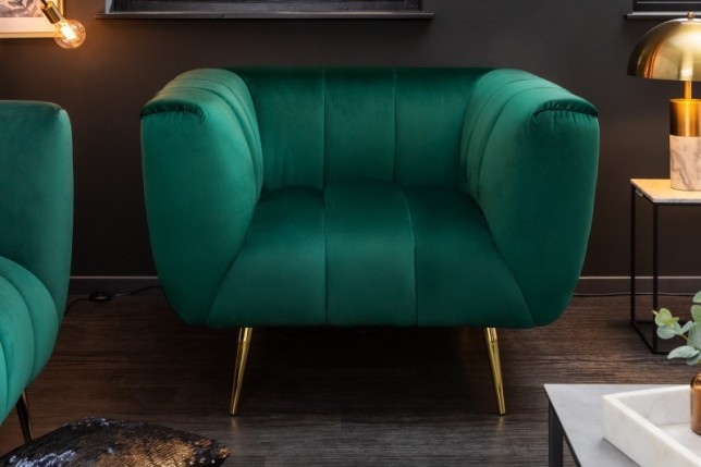 Fauteuil en velours coloris vert émeraude