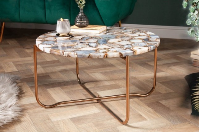 Table basse en agate coloris bleu et doré