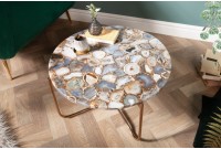 Table basse en agate coloris bleu et doré